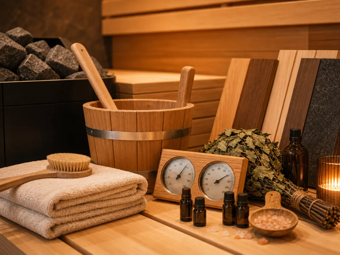 Sauna Zubehör: Aufguss, Pflege, Steine und Ersatzteile mit passender Sauna-Lösung